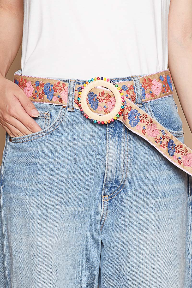 Floral Belt with Multi Color Buckle Pol Clothing