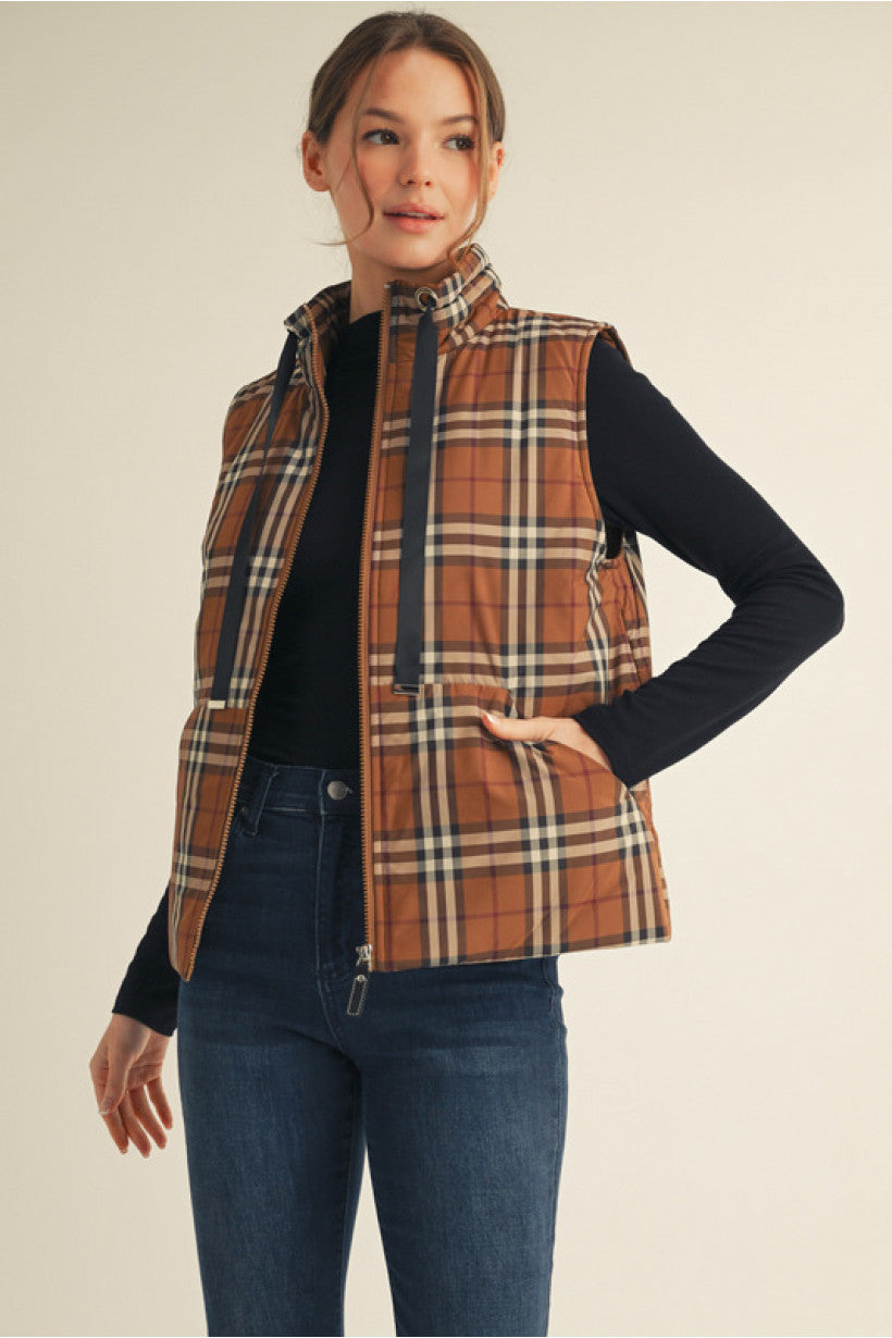 Autumn Plaid Puffer Vest