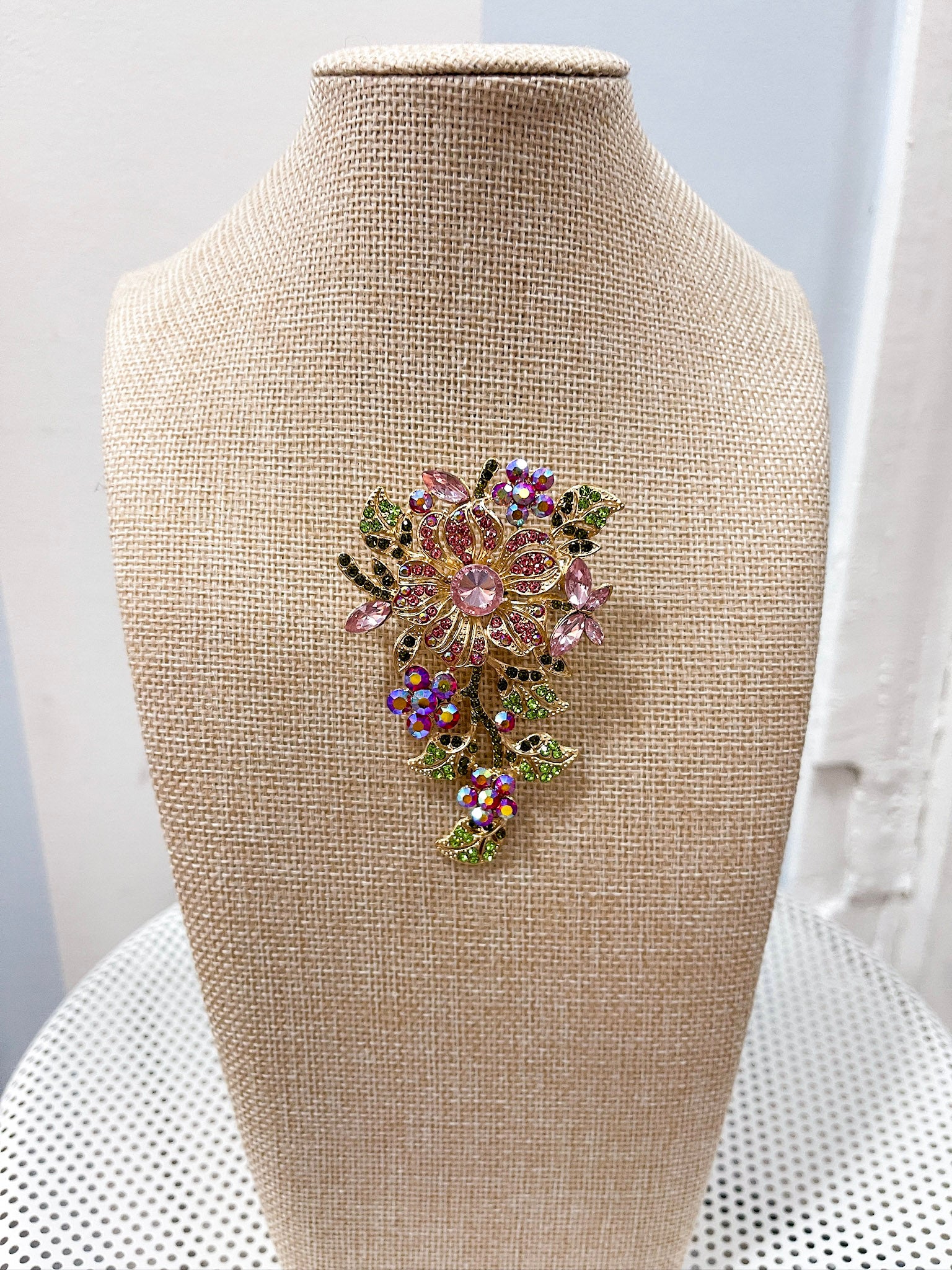 Vintage Pink Garden Floral Brooch Terry K