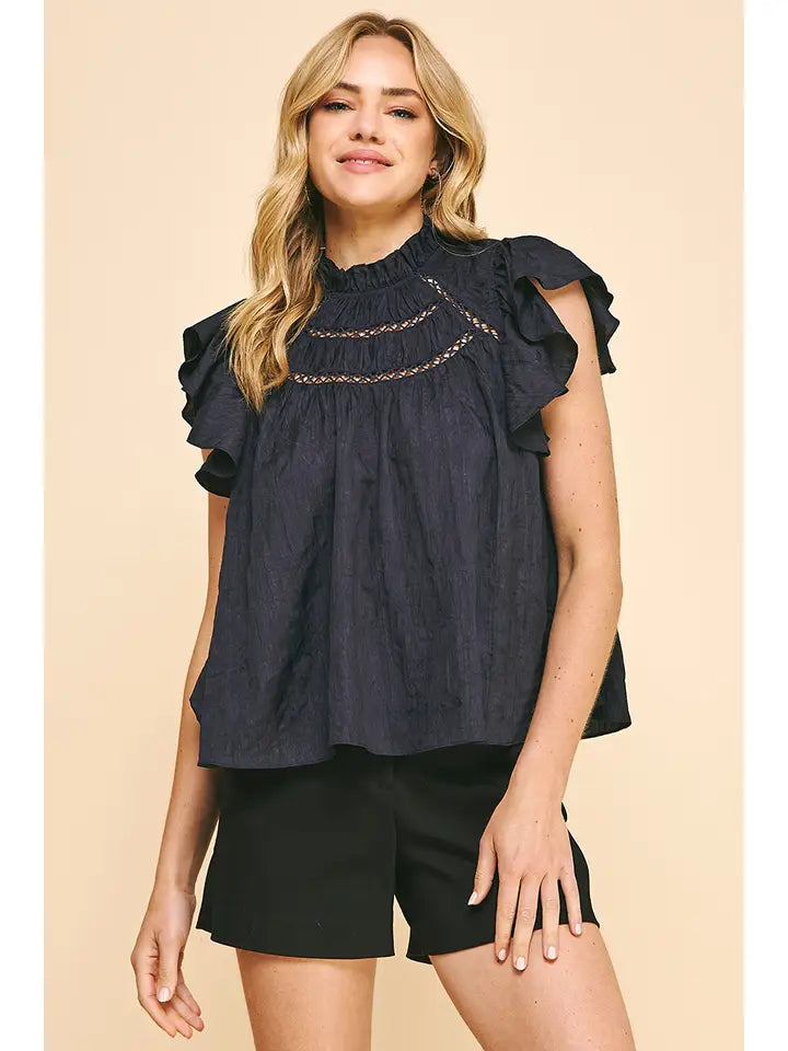 Paige Crinkled Woven Top - Deep Navy