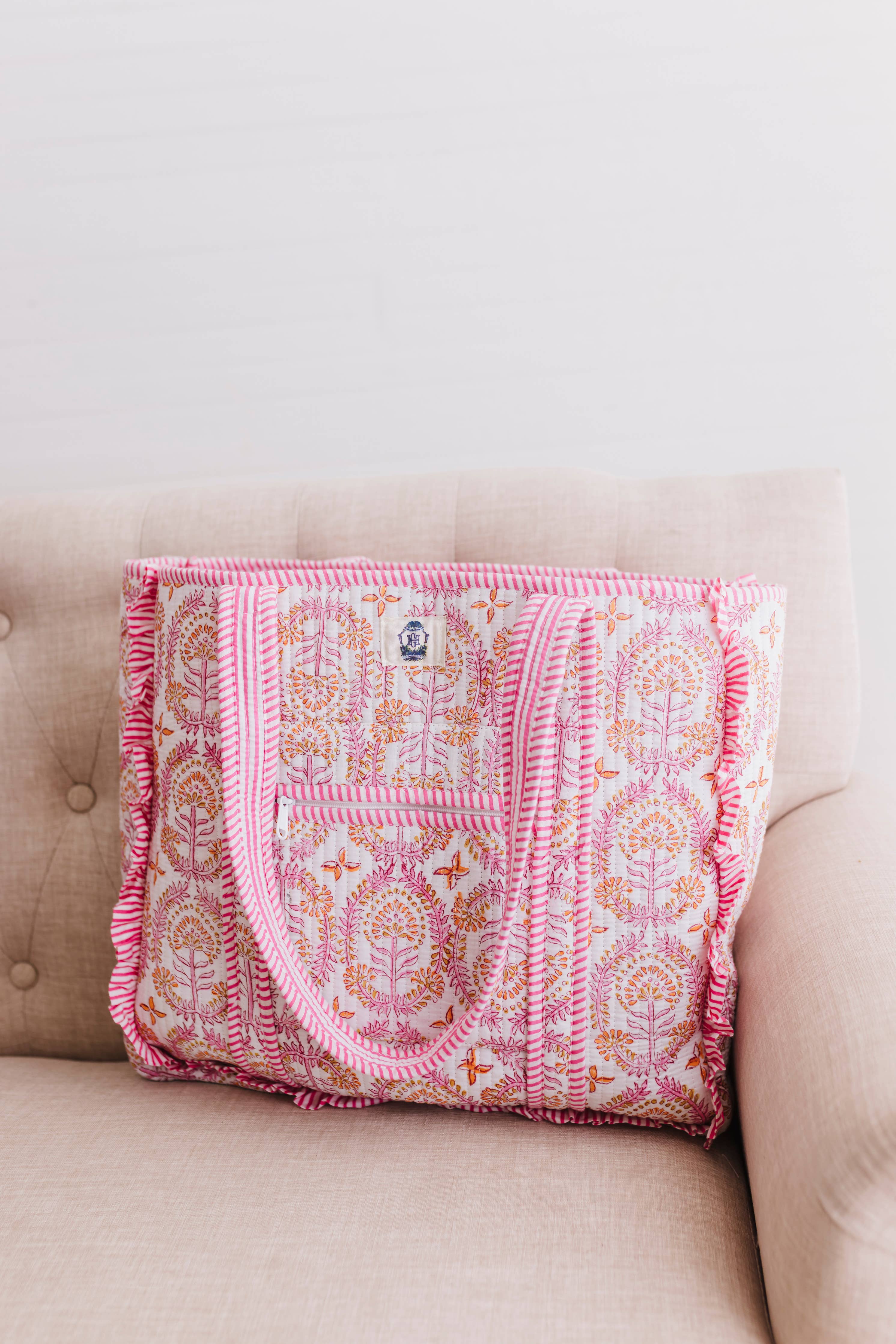 Dahlia Large Quilted Ruffle Tote Bag