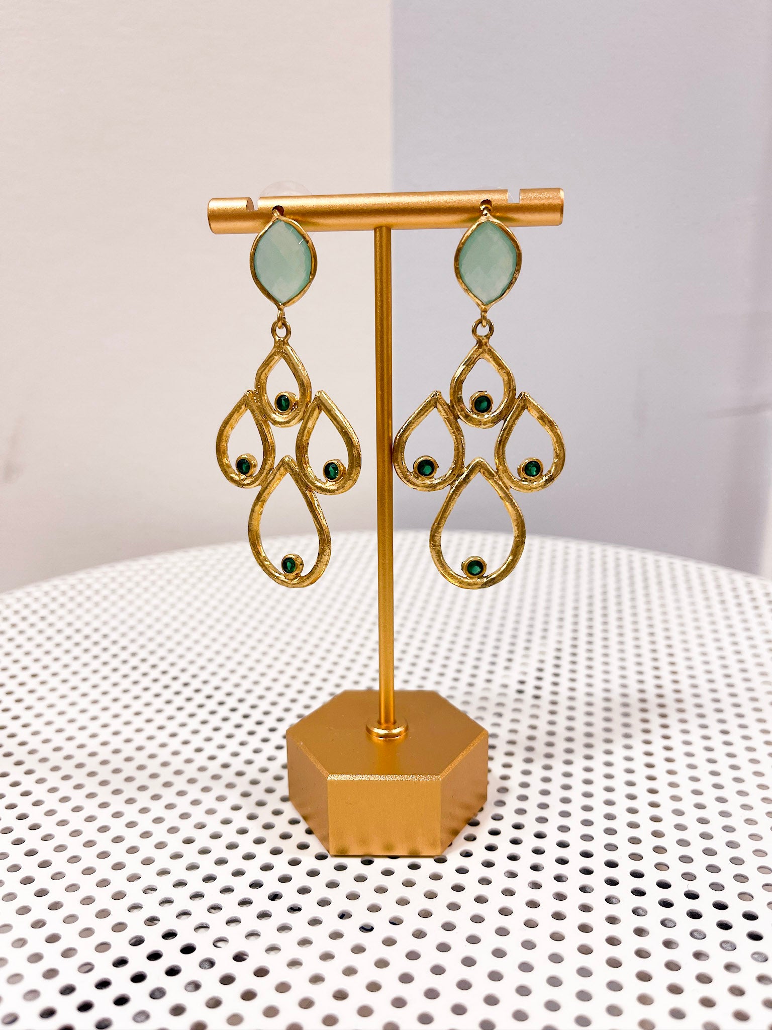 Mint & Gold Drop Statement Earrings Threads of Grace