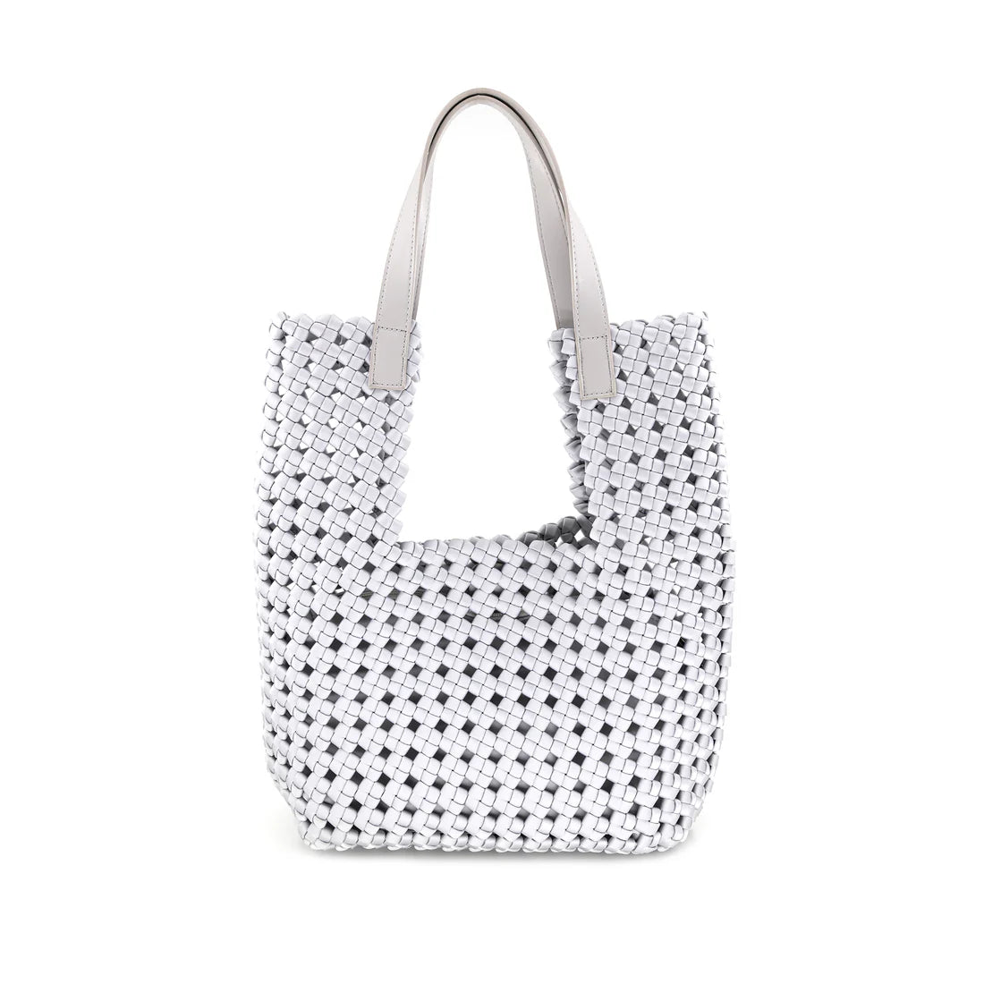 A bag that blends fashion and function with a modern woven design and an included zippered pouch for all your essentials. With its soft structure, wide shoulder straps, and standout texture. Come win silver and black.