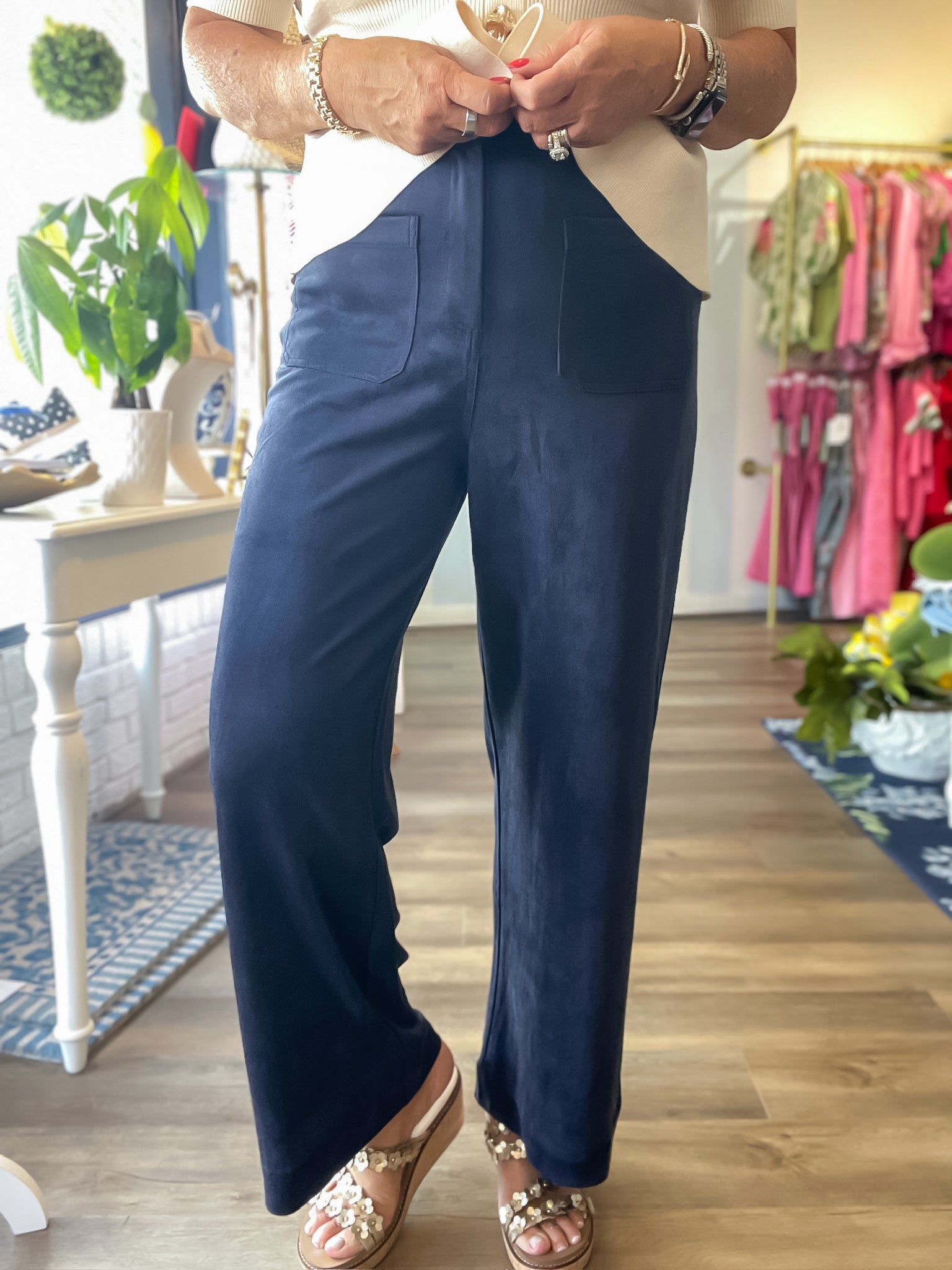 Aspen Faux Suede Pants - Navy Skies are Blue