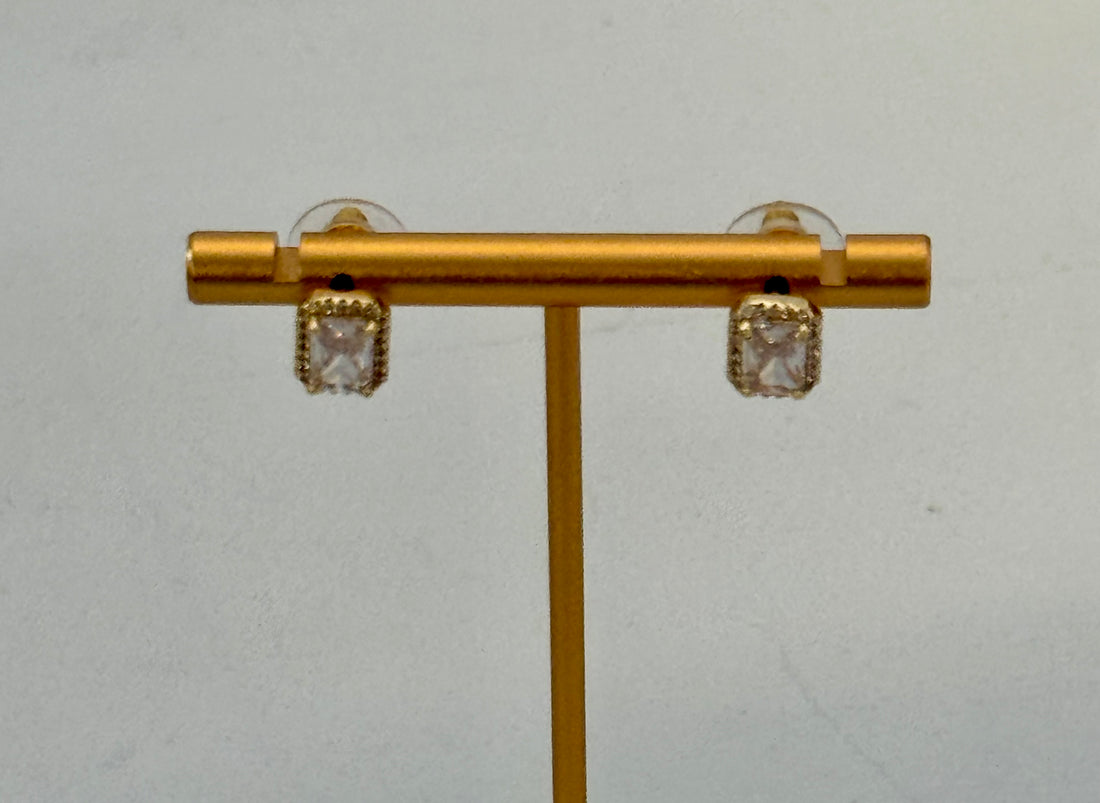 Square cut gold crystal studs