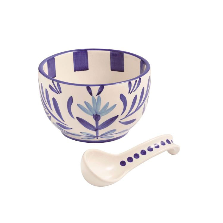 Blue Garden Bowl & Spoon Set Mudpie