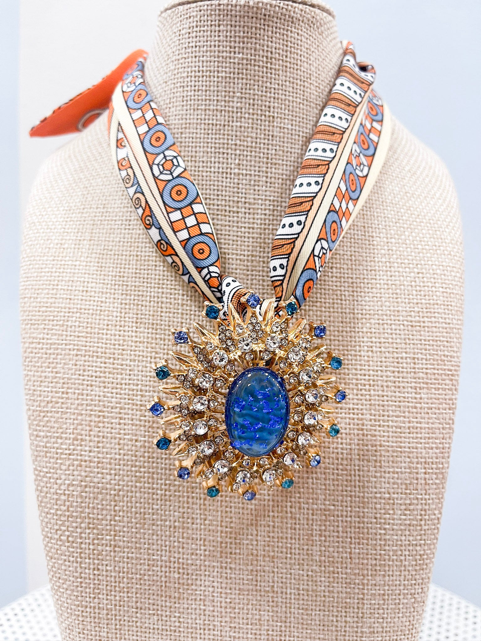 Vintage Blue Crystal Statement Brooch Terry K