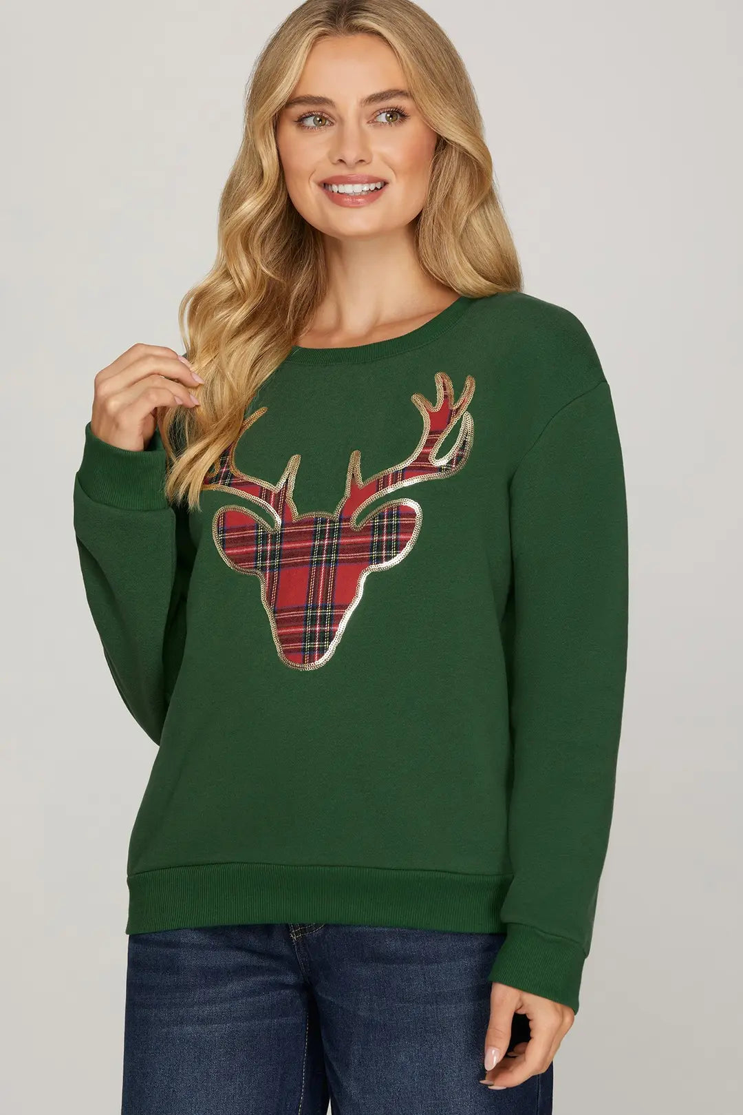 Plaid and Pine Reindeer Sweatshirt she&sky