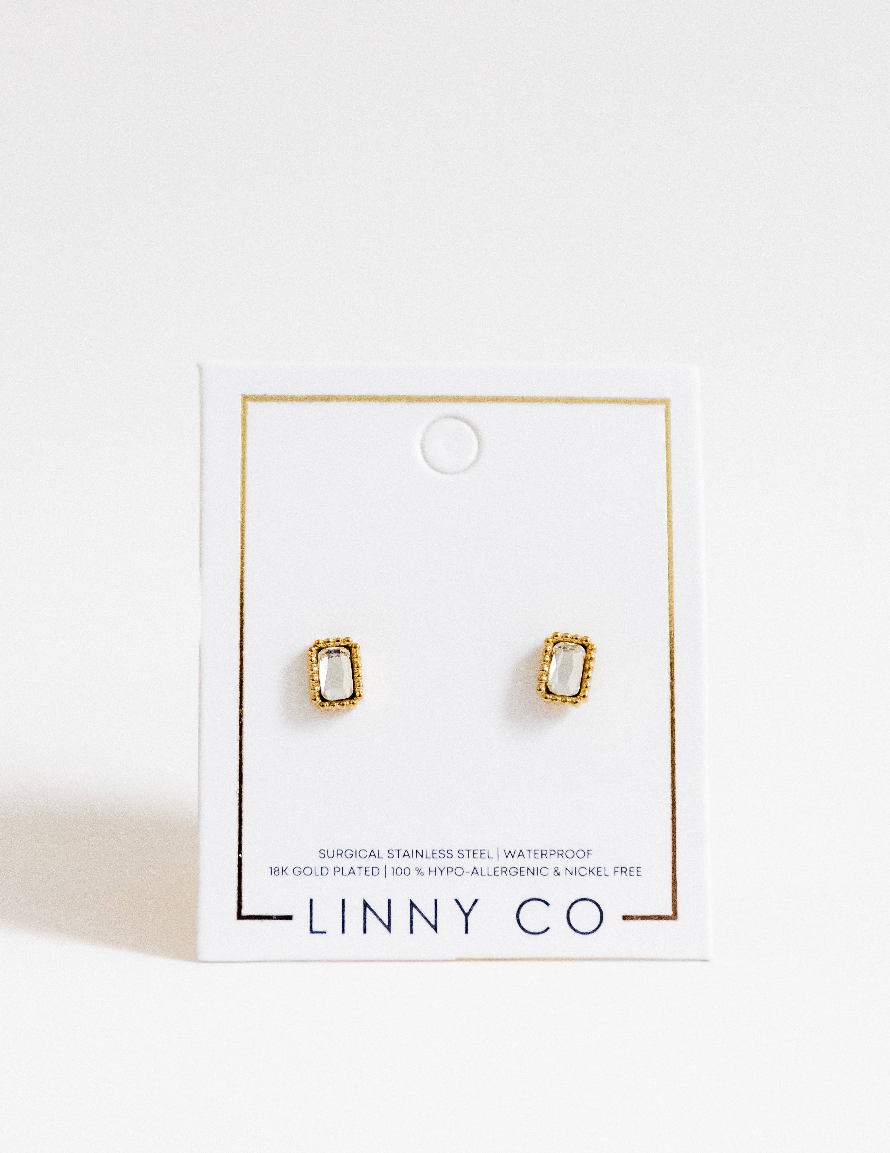 Madison Rectangular Stud Earrings-Gold