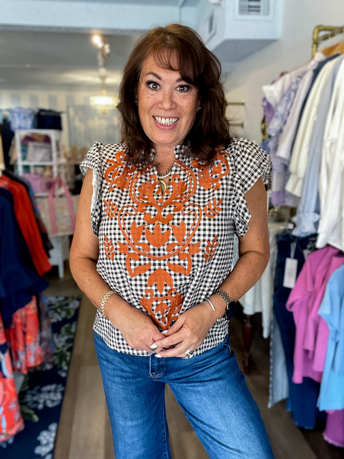 Check Please Embroidered Top THML