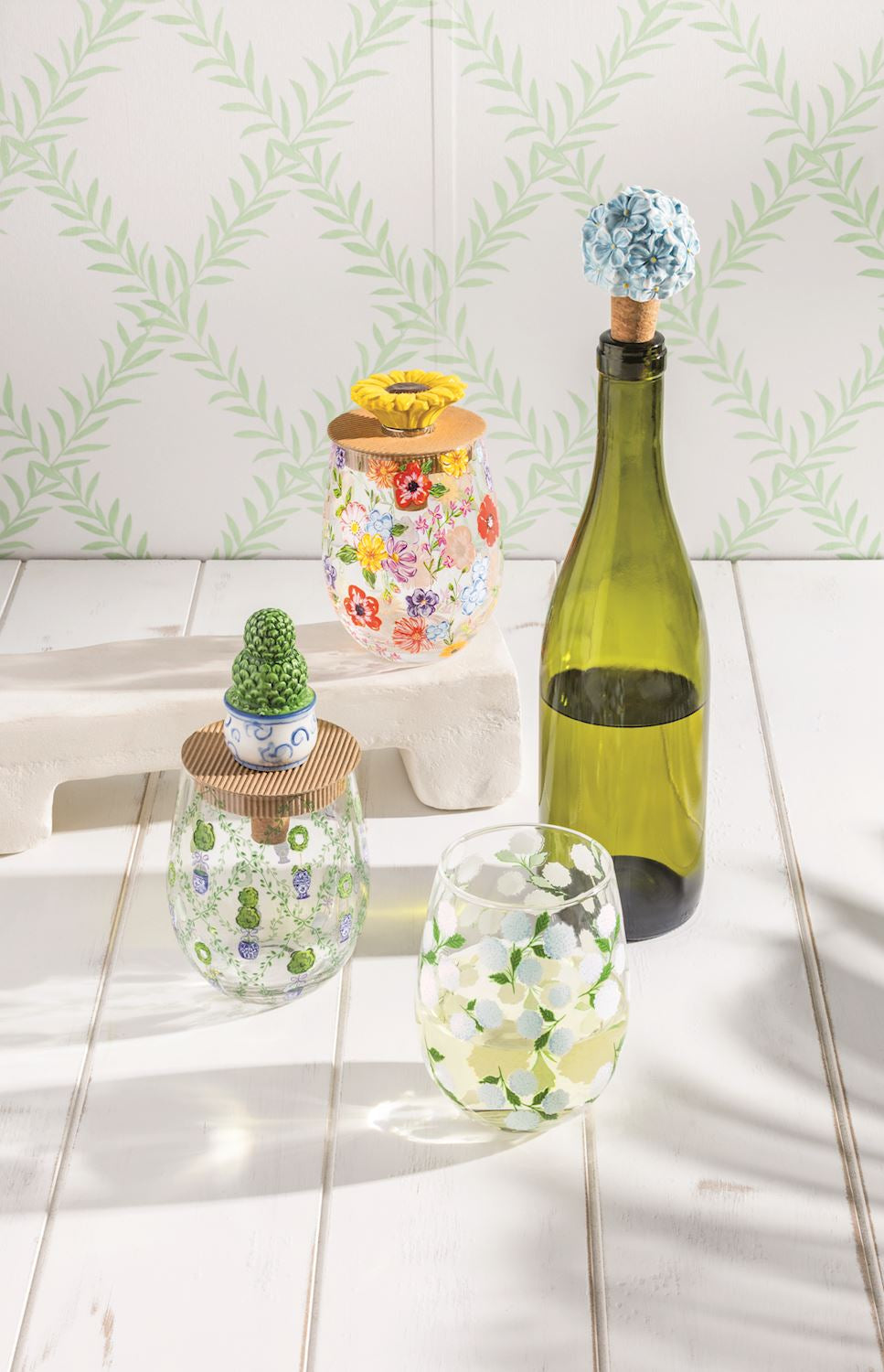 Flower Stemless Wine Glass Set