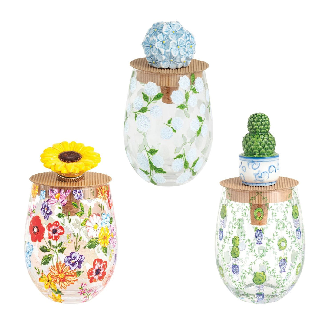Topiary Stemless Wine Glass Set