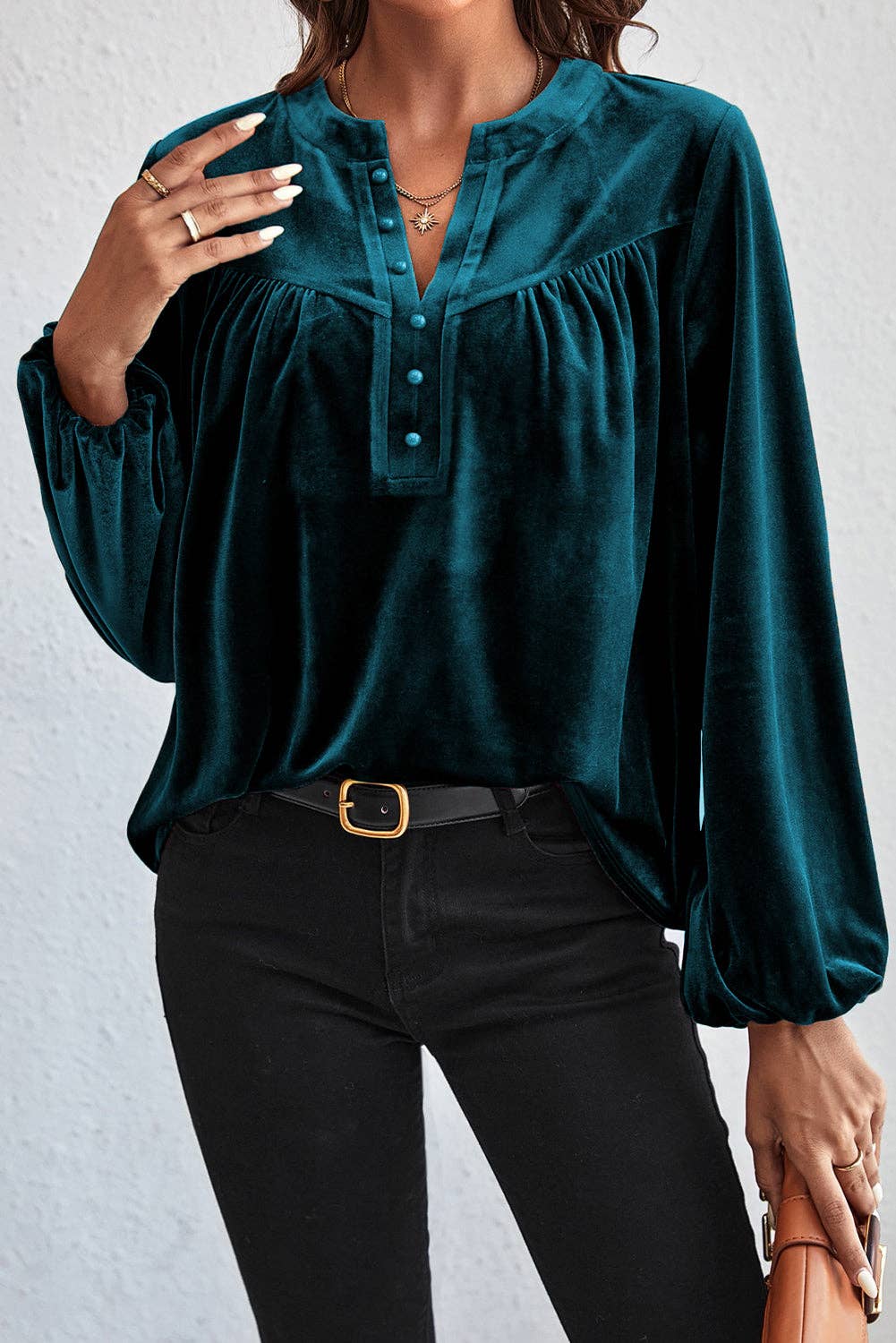V neck velvet blouse