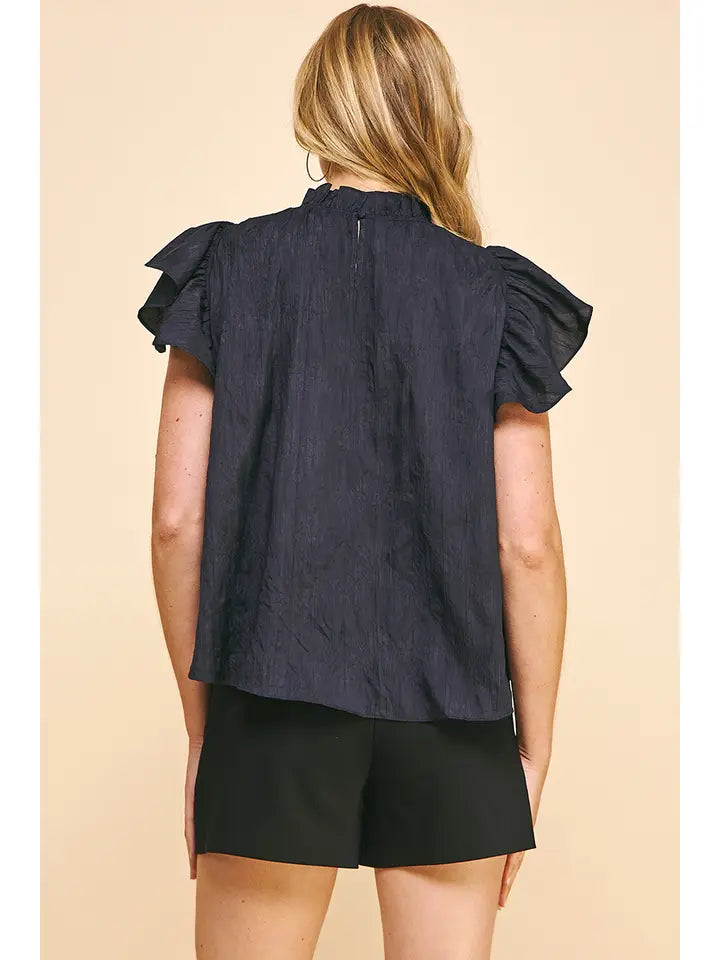 Paige Crinkled Woven Top - Deep Navy