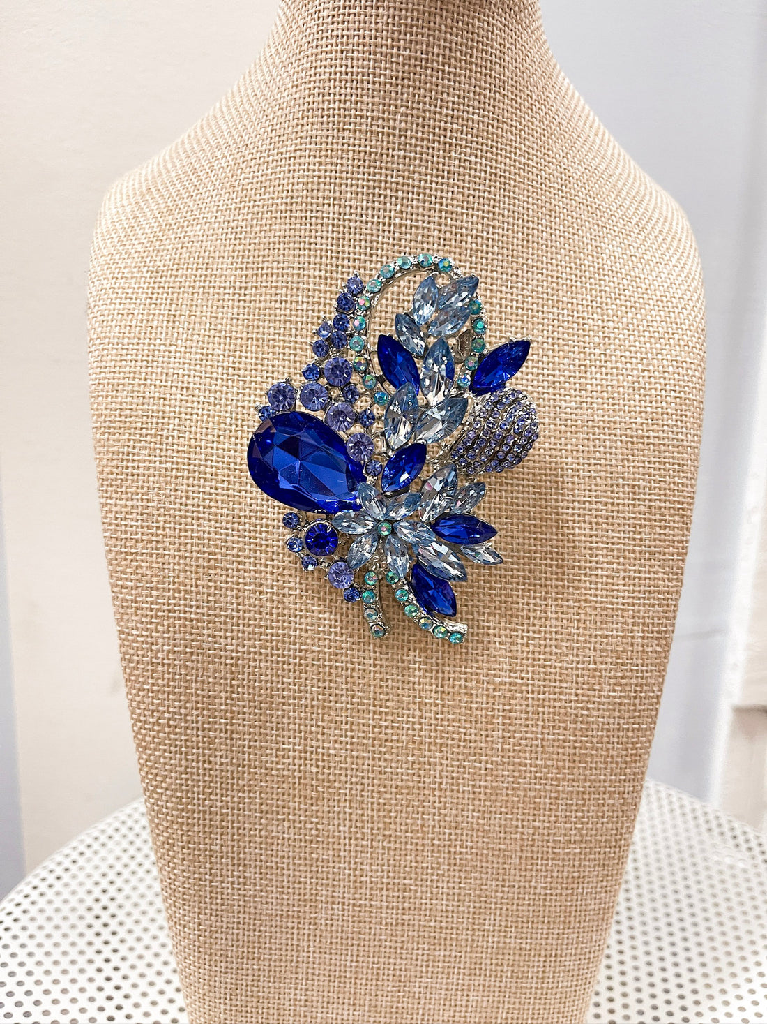 Vintage Blue Crystal Statement Brooch Threads of Grace