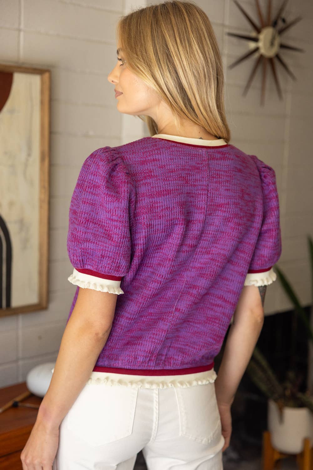Ruffle Stripe Sweater Top VOY