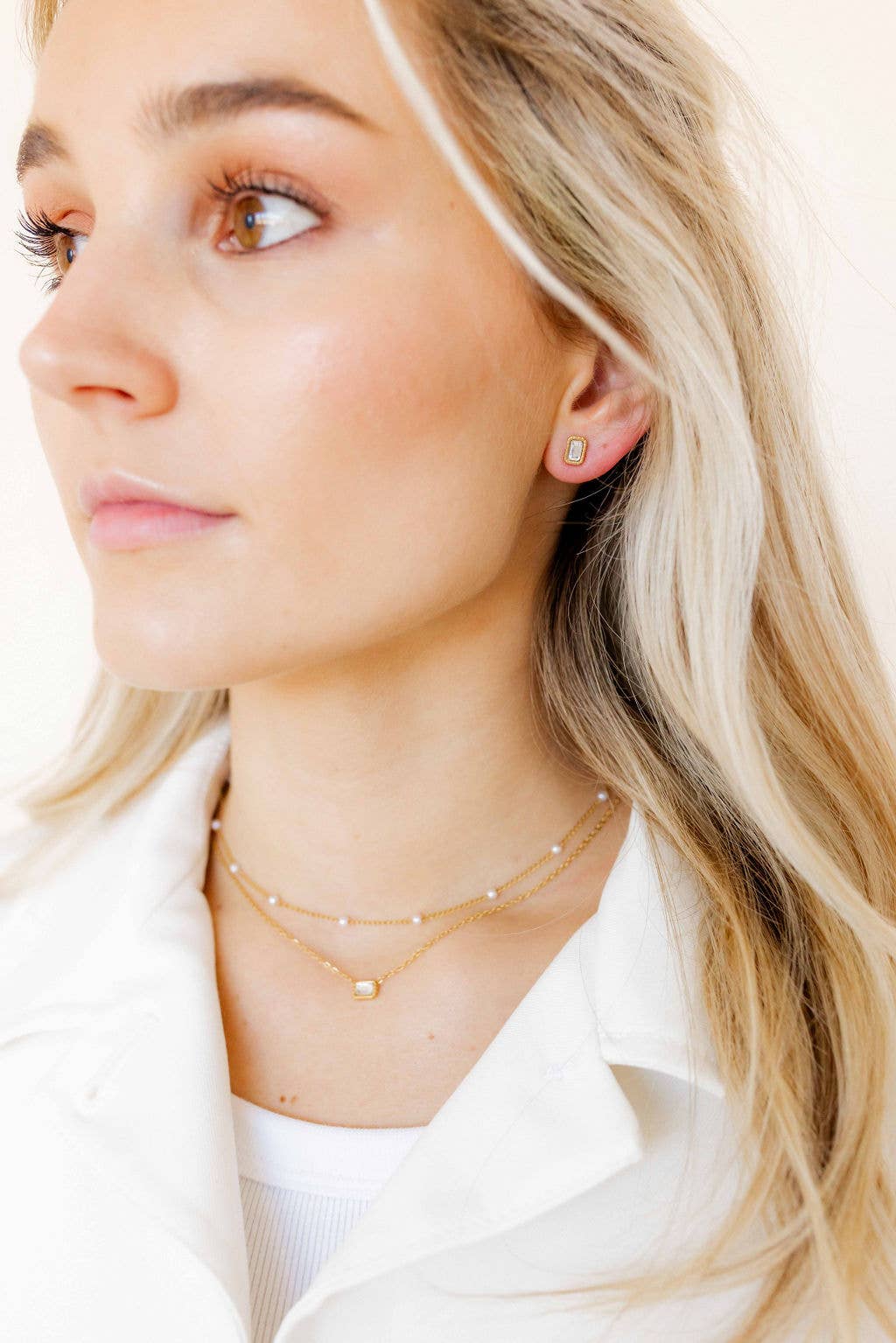 Madison Rectangular Stud Earrings-Gold