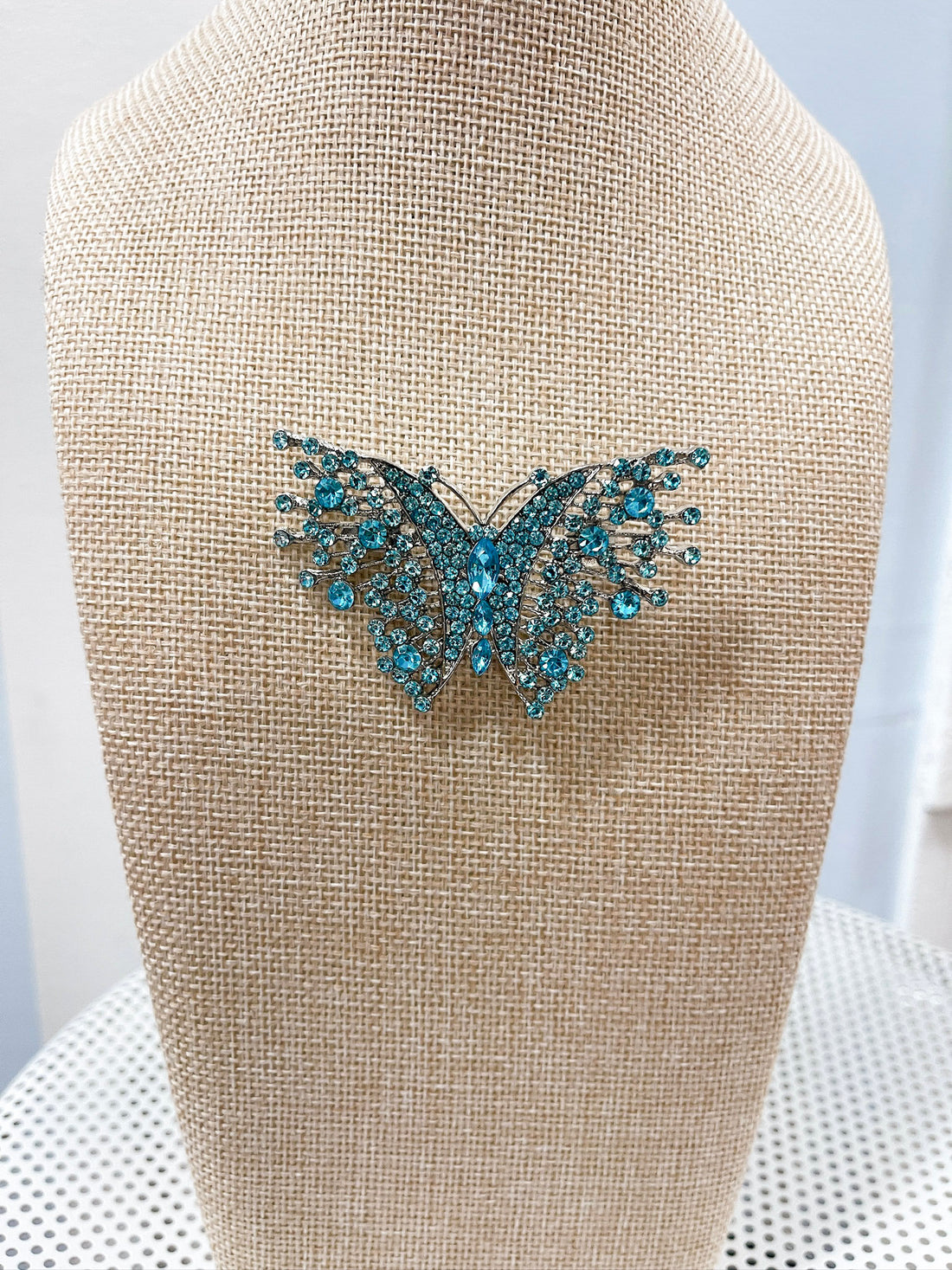 Vintage Teal Crystal Butterfly Brooch Terry K