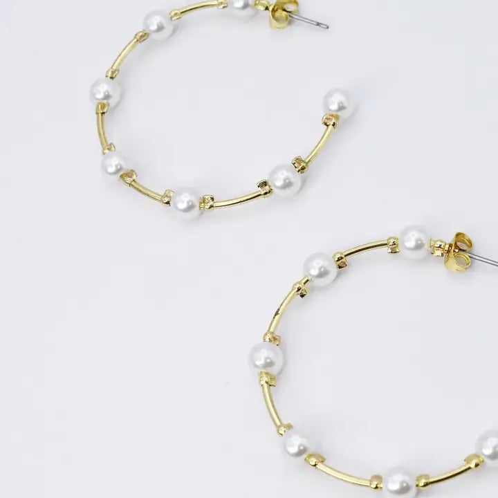 gold-plated pearl hoop earrings