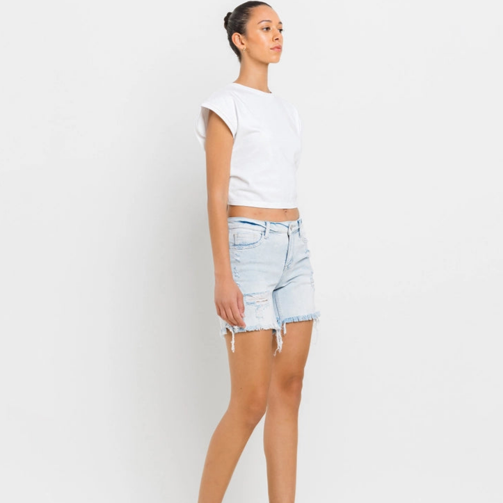 Mid Rise Distressed Stretch Short