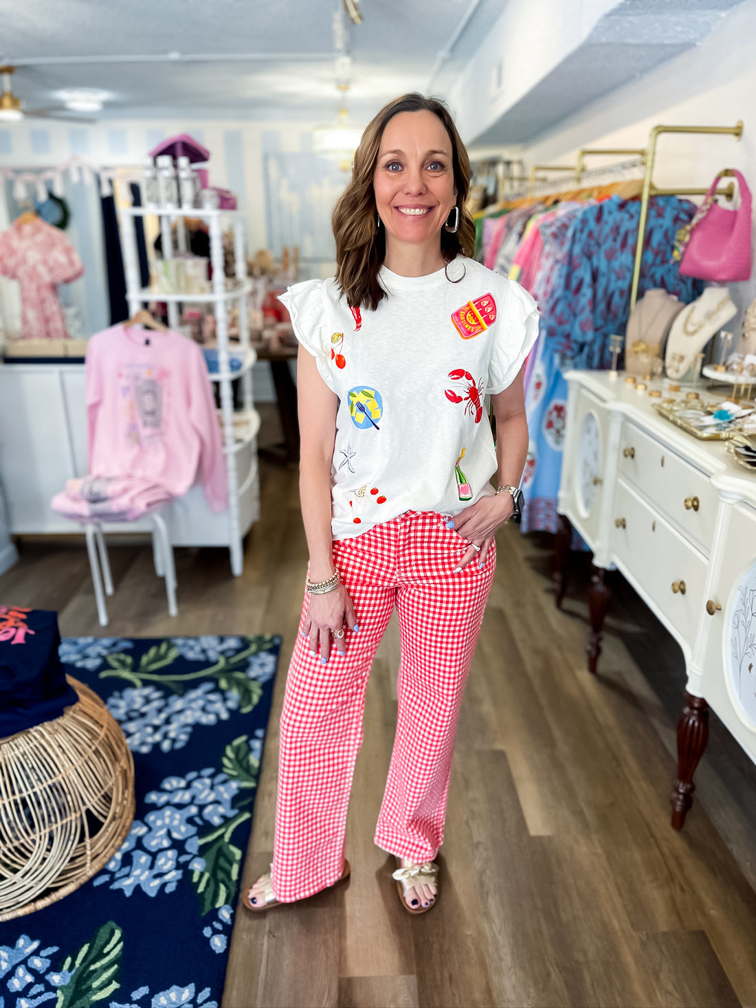 Gingham Chic Straight Pant - Red Just Panmaco