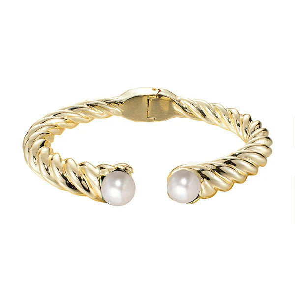 gold-plated hinge bracelet adorned with lustrous pearls