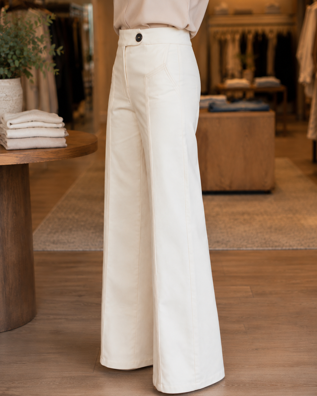 The Long Line Flare Pant - Ecru Fate