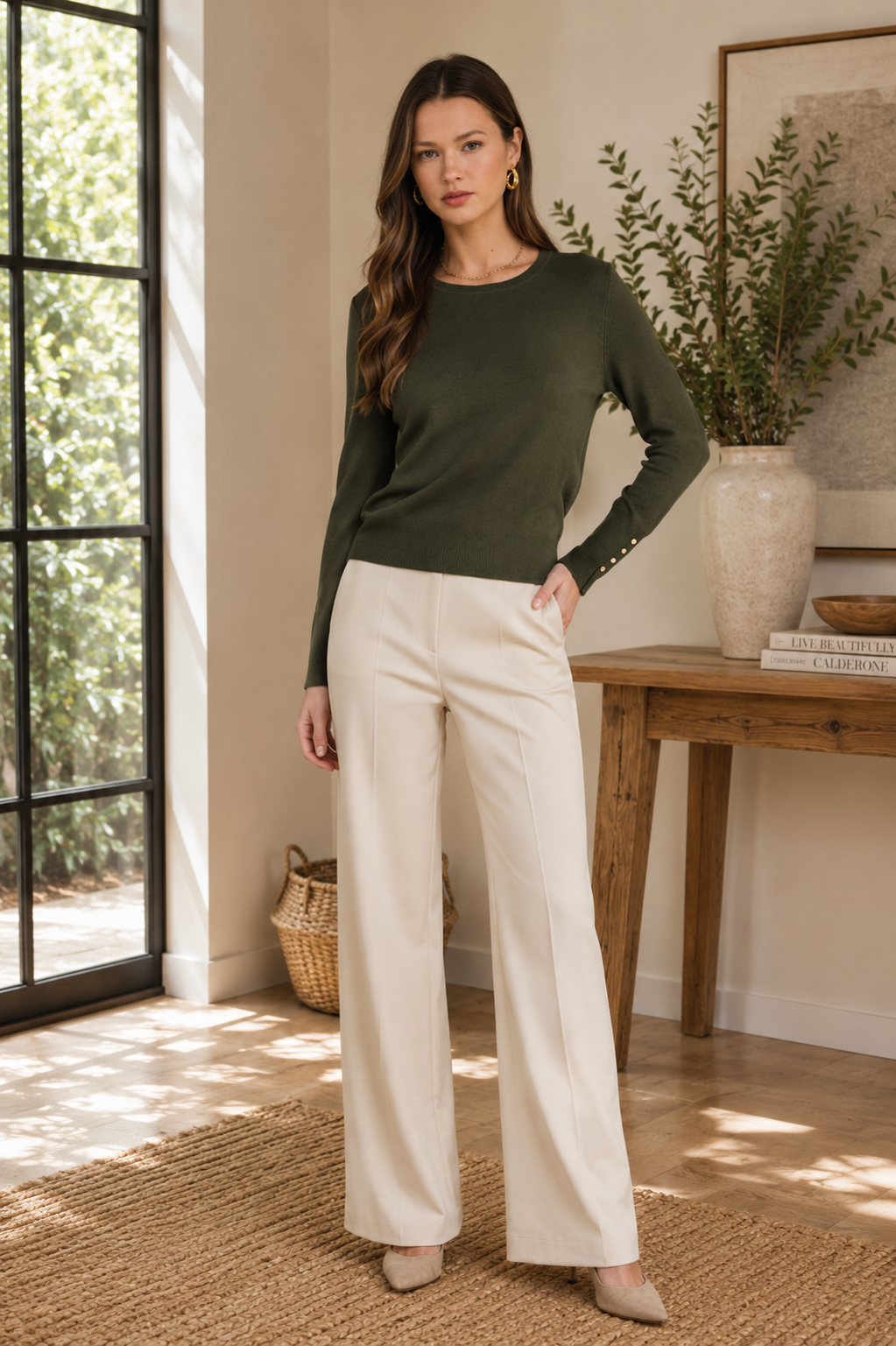 Buttoned Up Beauty Sweater - Army Green Entro