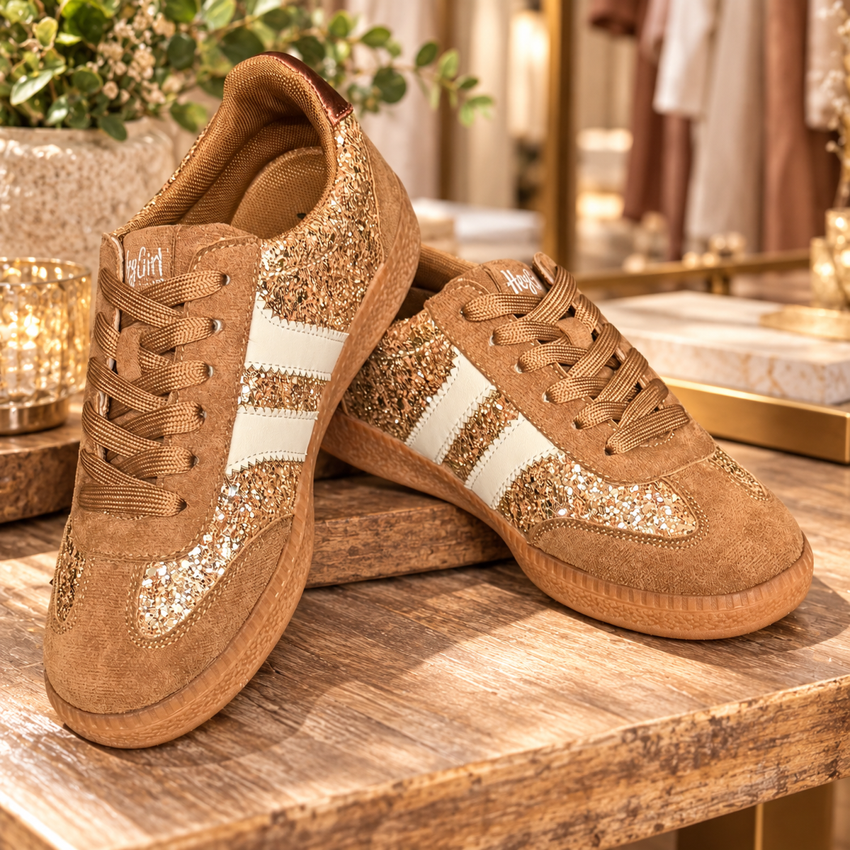 Heads Up Sneaker – Chestnut Glitter Corkys
