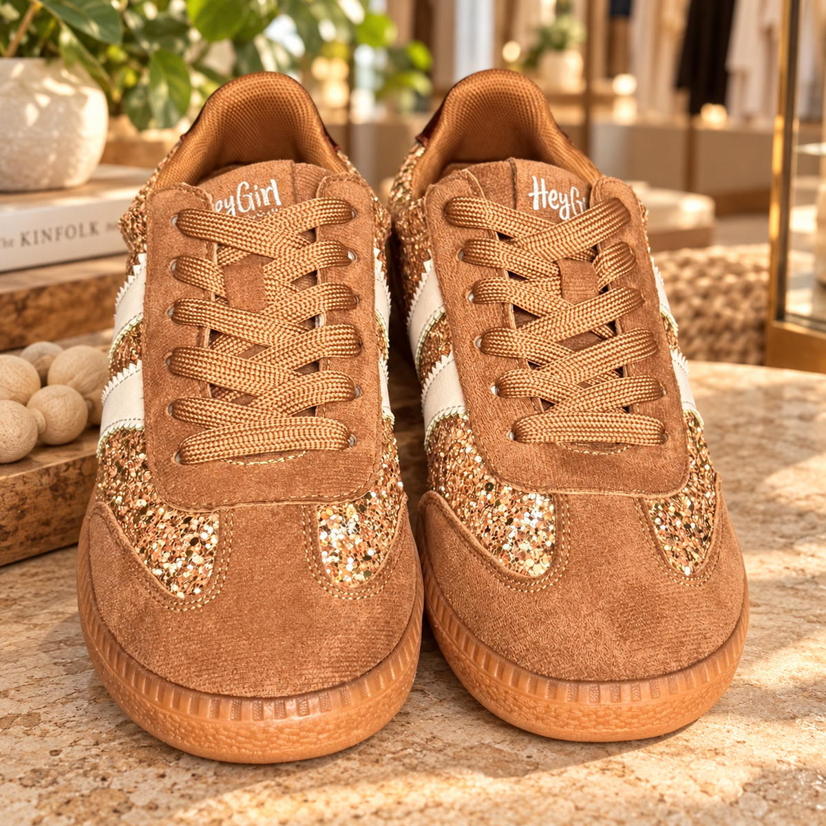Heads Up Sneaker – Chestnut Glitter Corkys