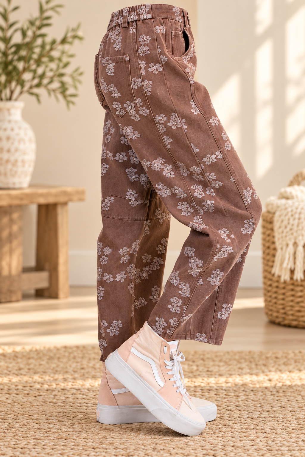 Mocha Meadow Barrel Jeans Easel