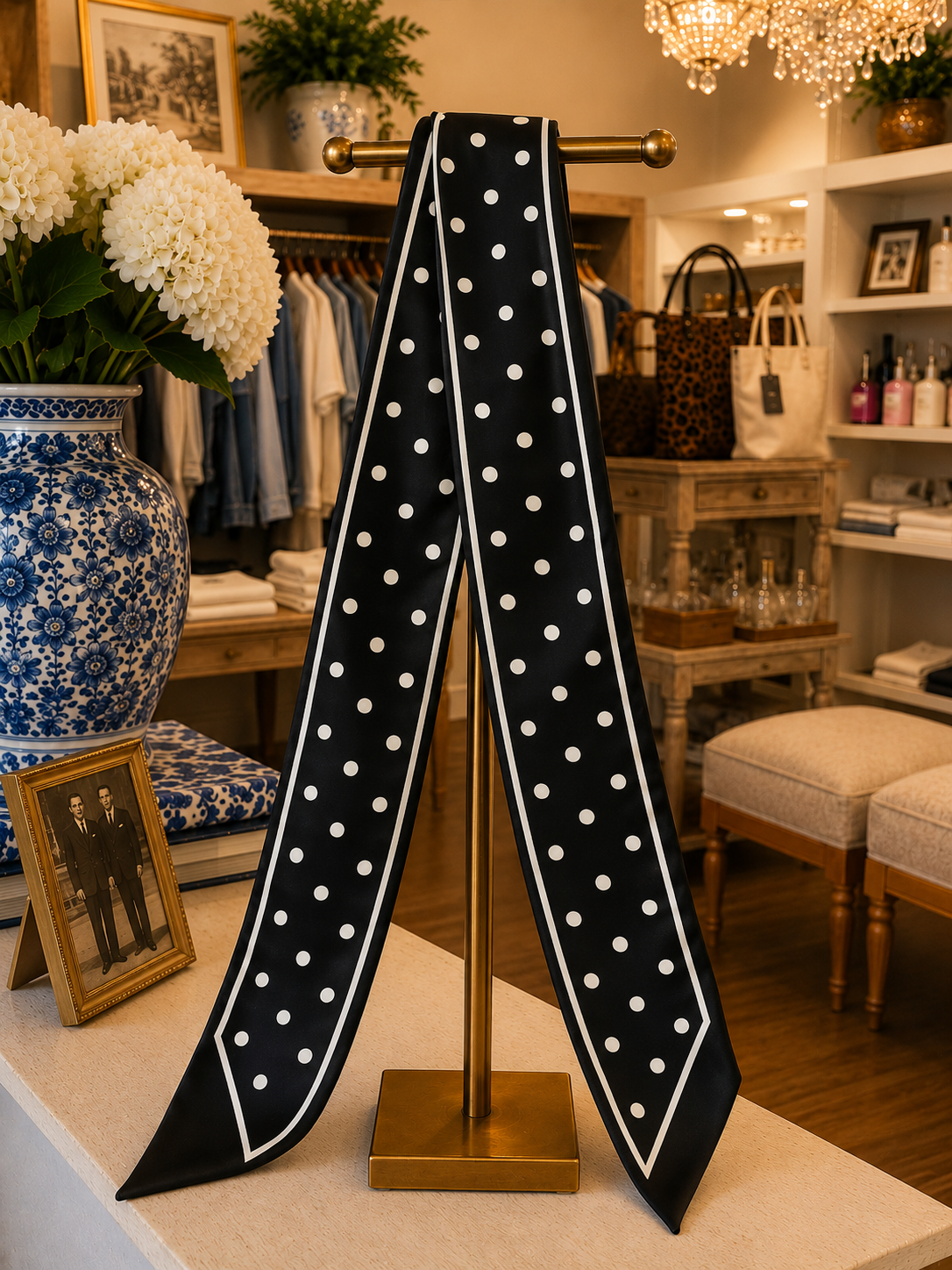 Black Polka Dot Twilly Camel Threads