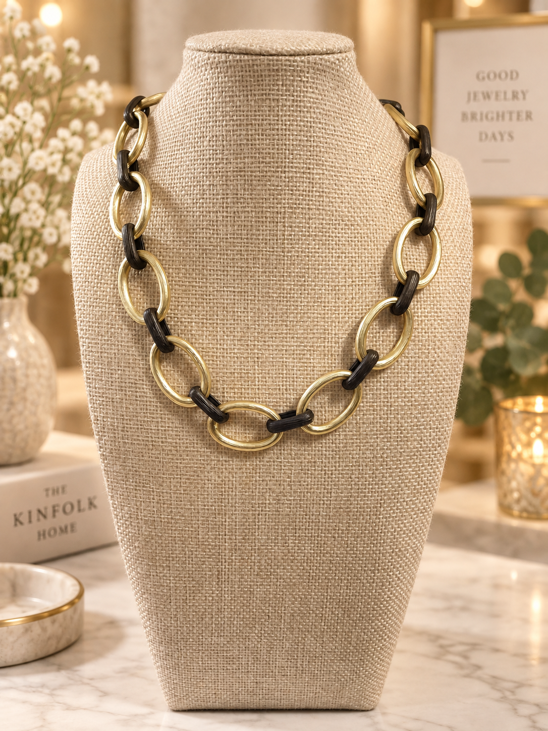 Black & Gold Oval Link Necklace Silver and Accessories