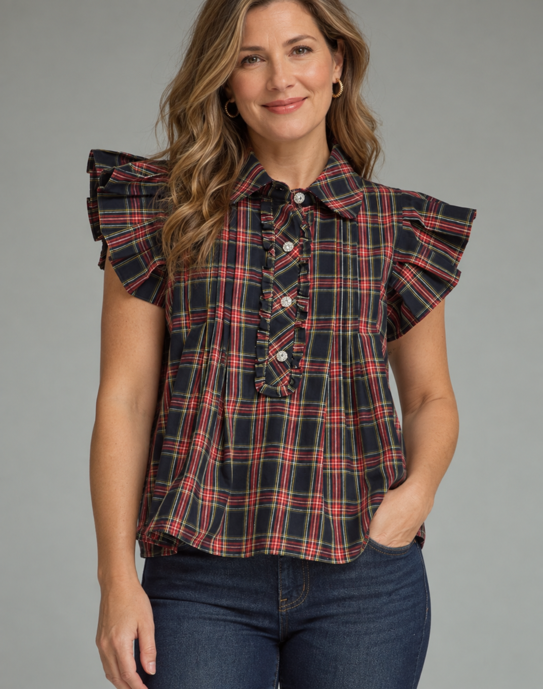 The Merrilee Plaid Top - Blue Tartan Entro