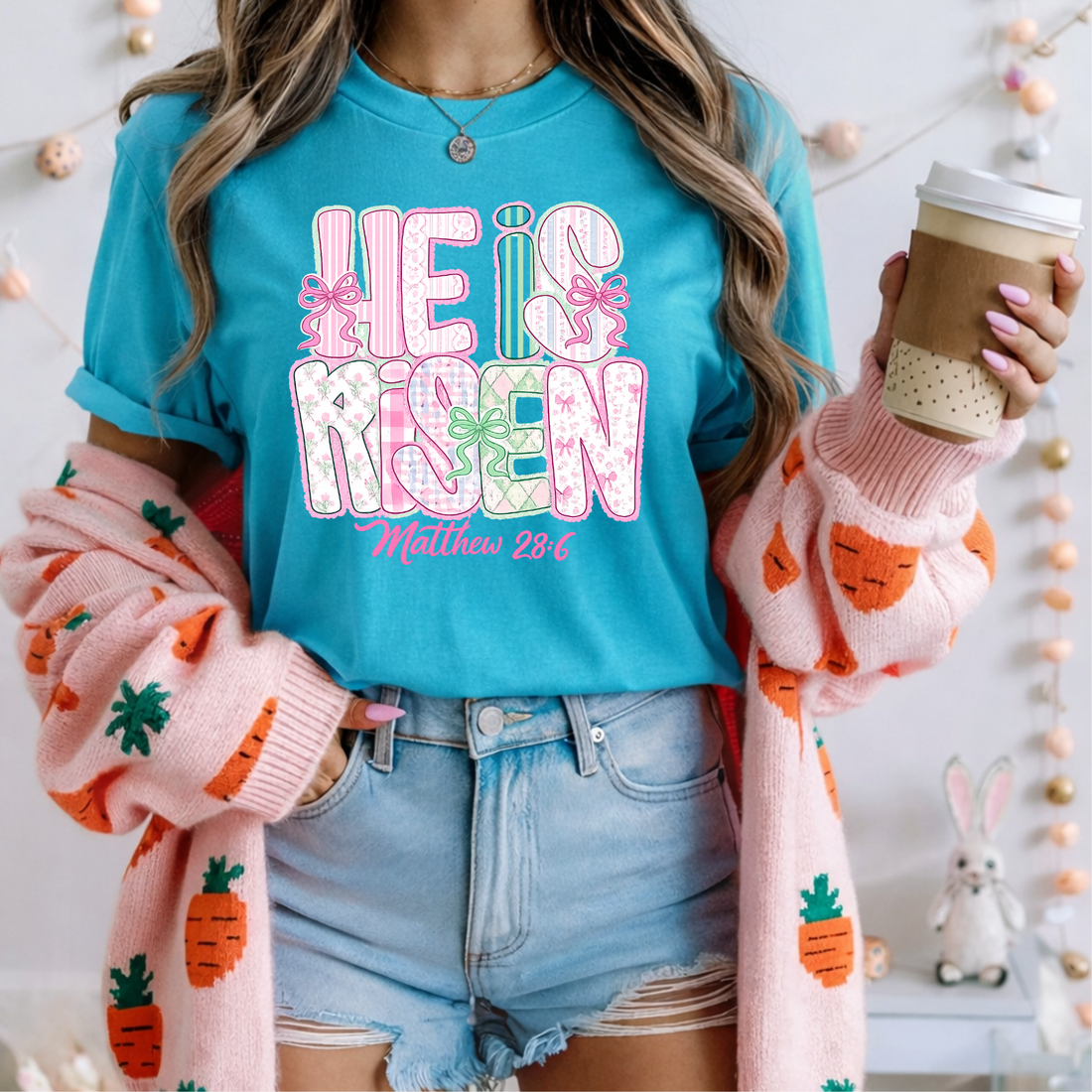 He Is Risen Patchwork Easter Tee August Avenue
