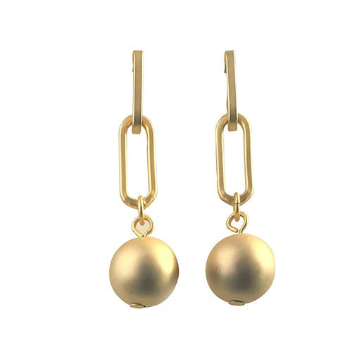 Gold paper clip and ball earrings
