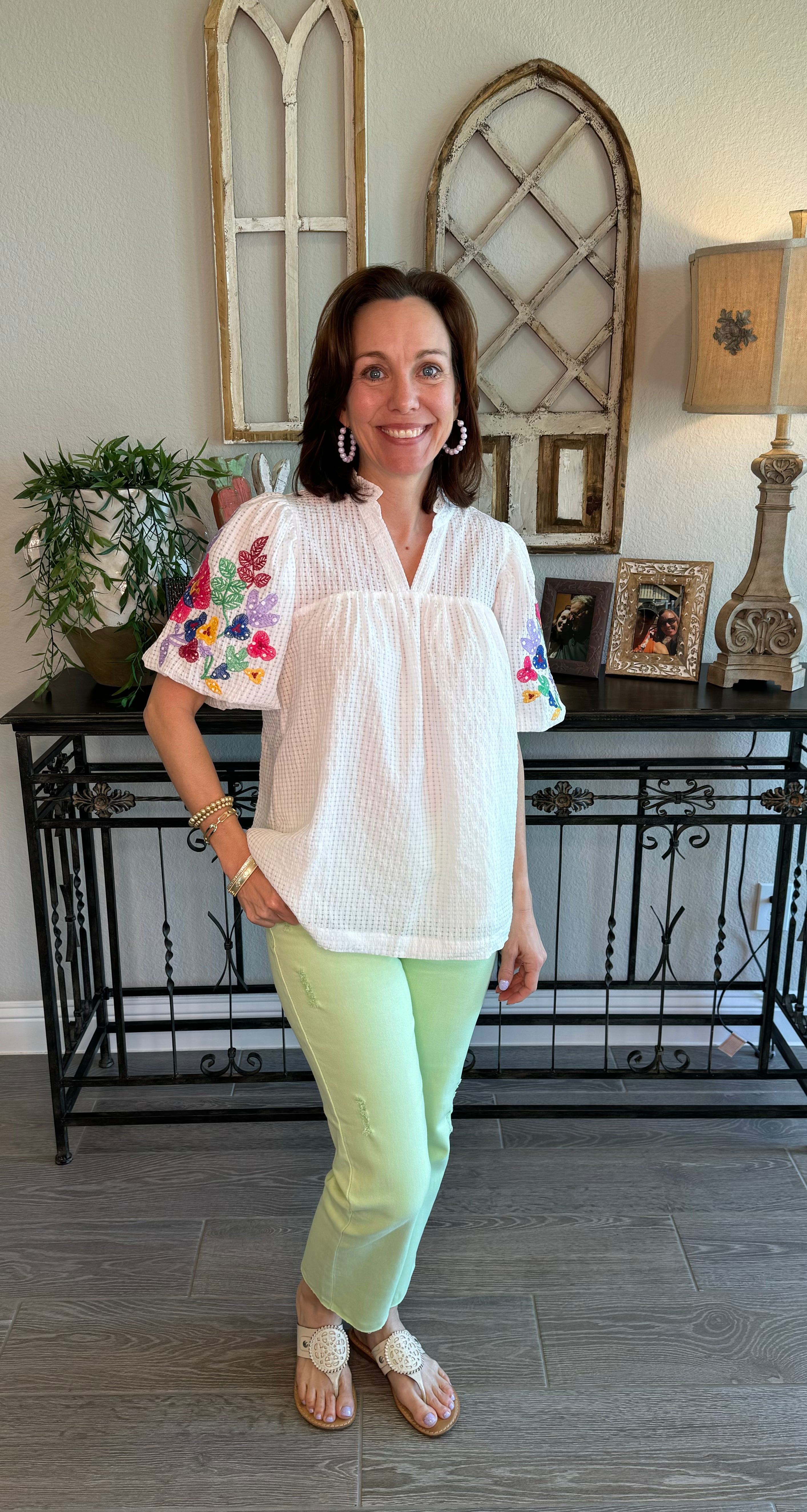 Lime sherbet high rise straight leg jean