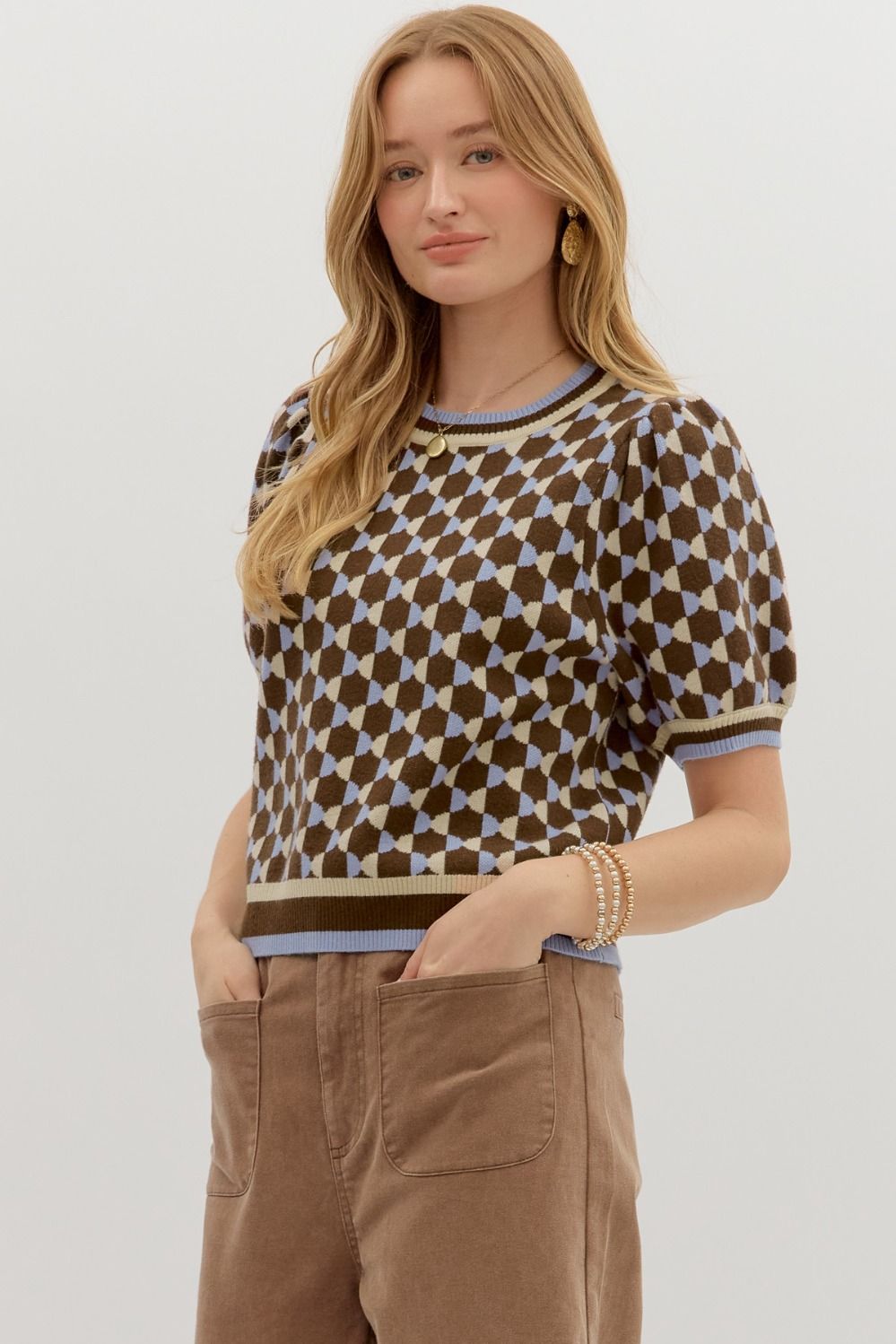 Checker and Charm Knit Top