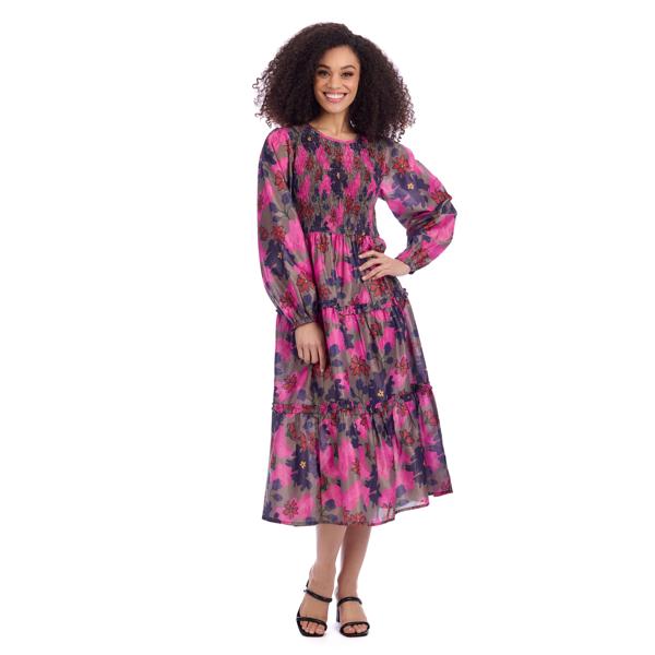 Pink floral long sleeve maxi dress