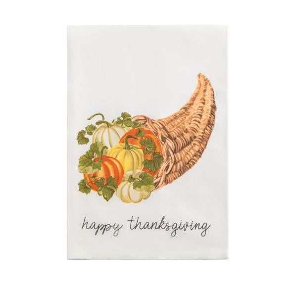 Happy thanksgiving cornucopia embroidered tea towel