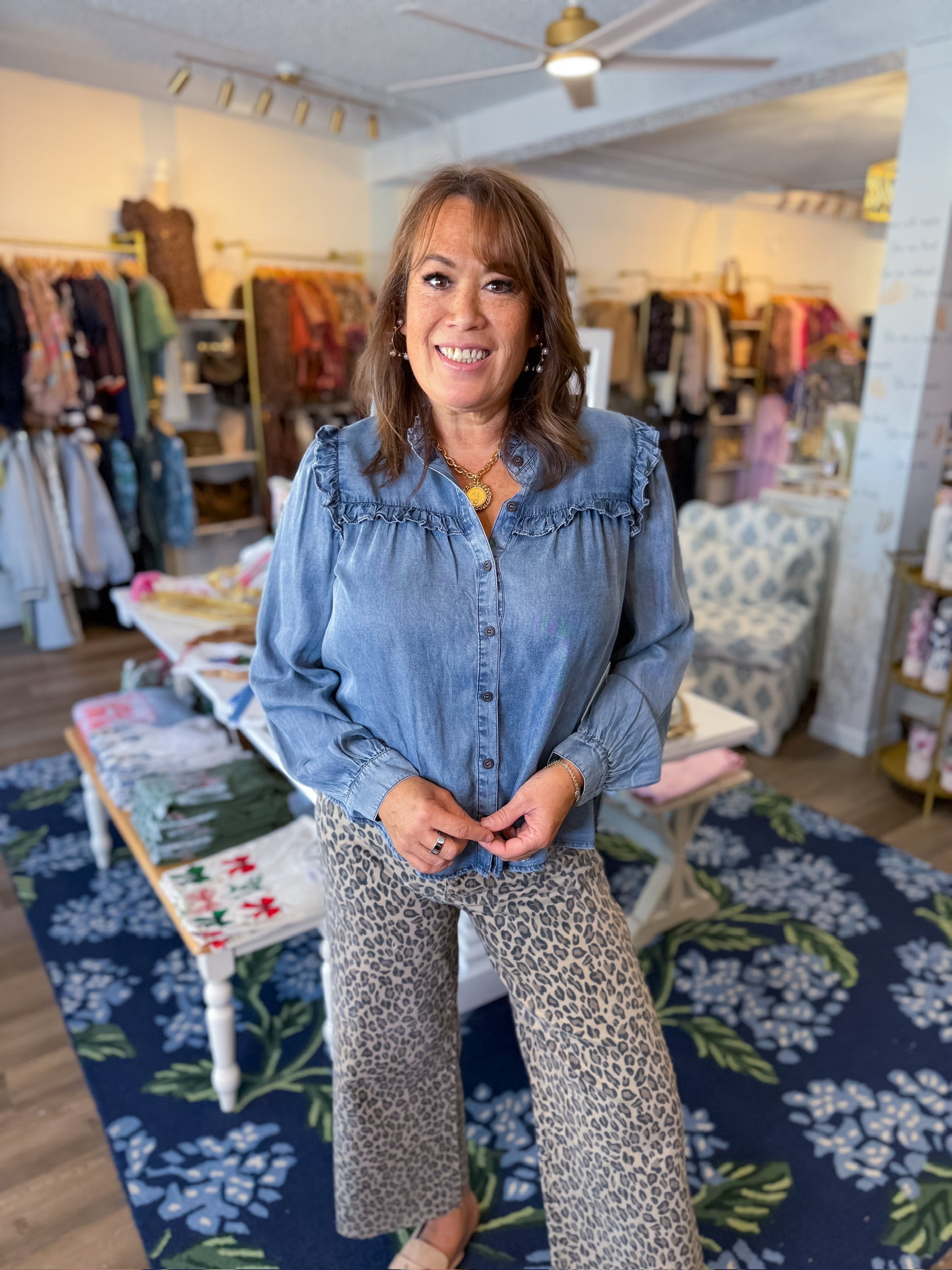 Bluebird Ruffle Denim Top Fate