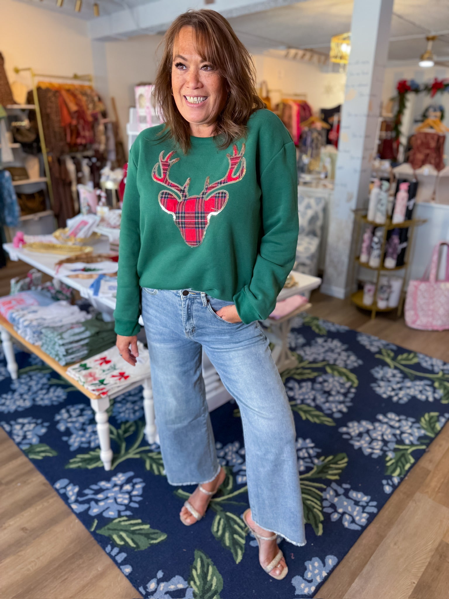 Plaid and Pine Reindeer Sweatshirt she&sky