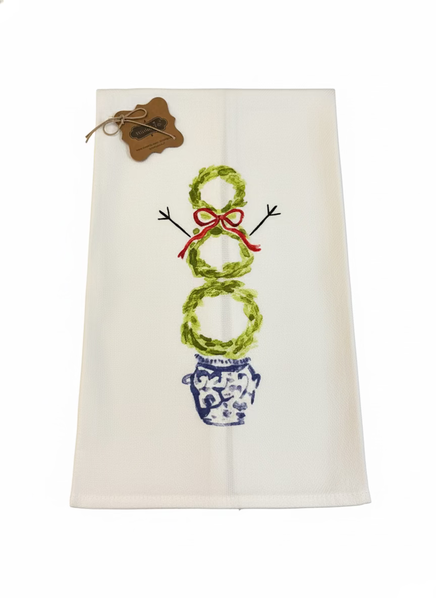 Snowman Greenery Tea Towel Threads of Grace