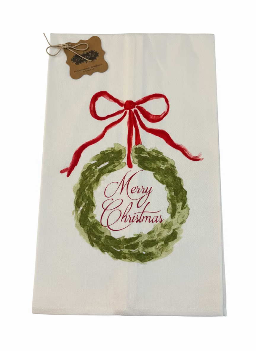 Merry Christmas Wreath Tea Towel Threads of Grace