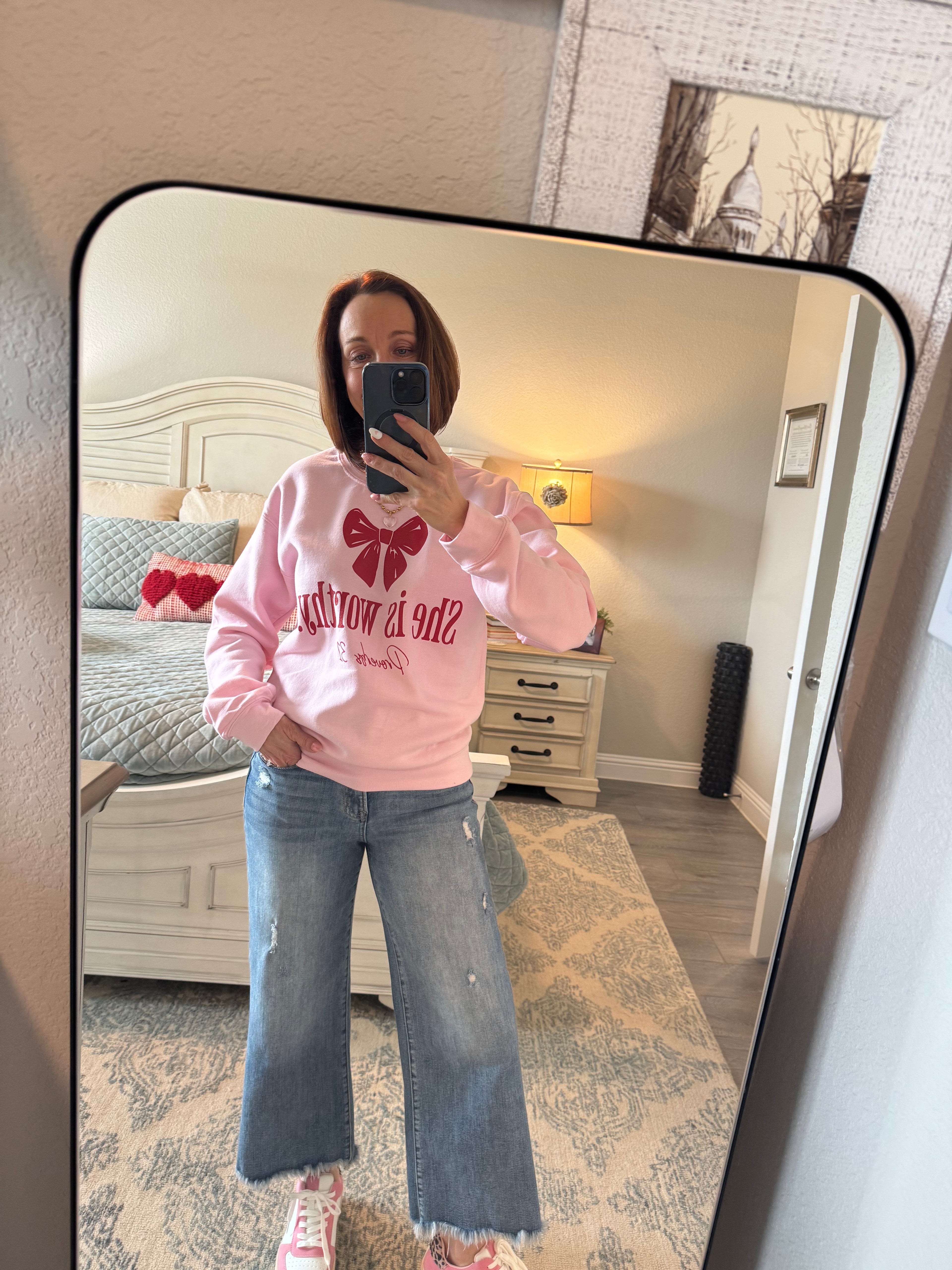 She Is Worthy Sweatshirt Threads of Grace