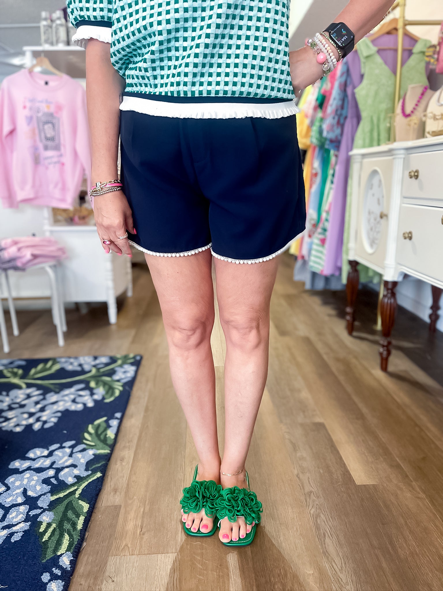 Pearl Trim Pleated Shorts VOY