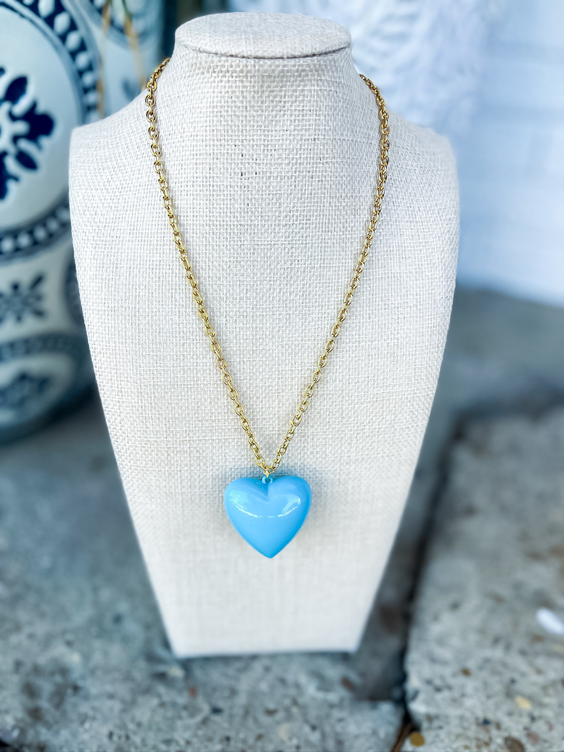 Turquoise Heart Charm Necklace Yochi NY