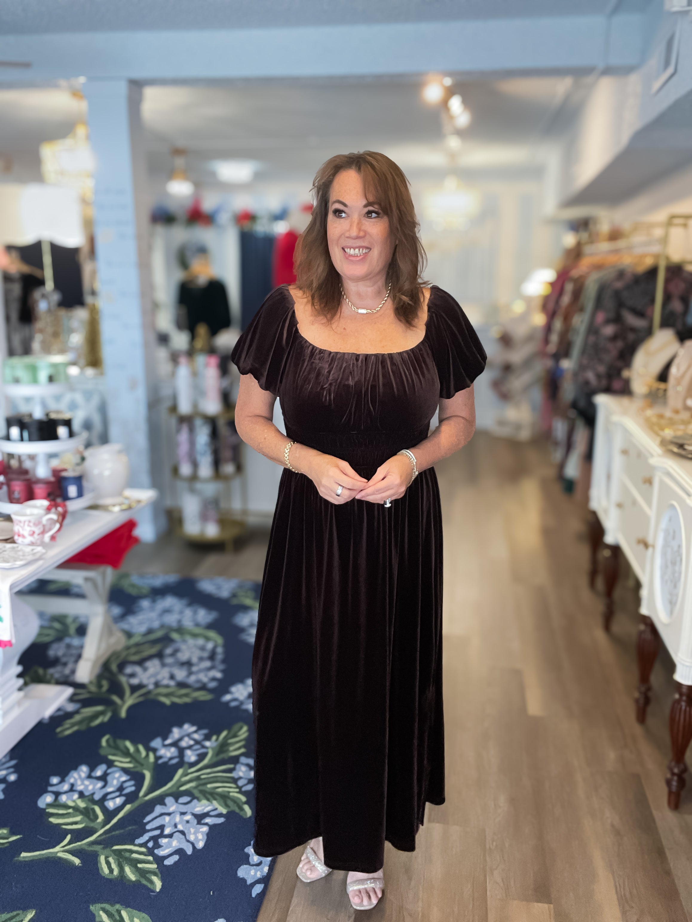 Cocoa Romance Velvet Dress Vine & Love