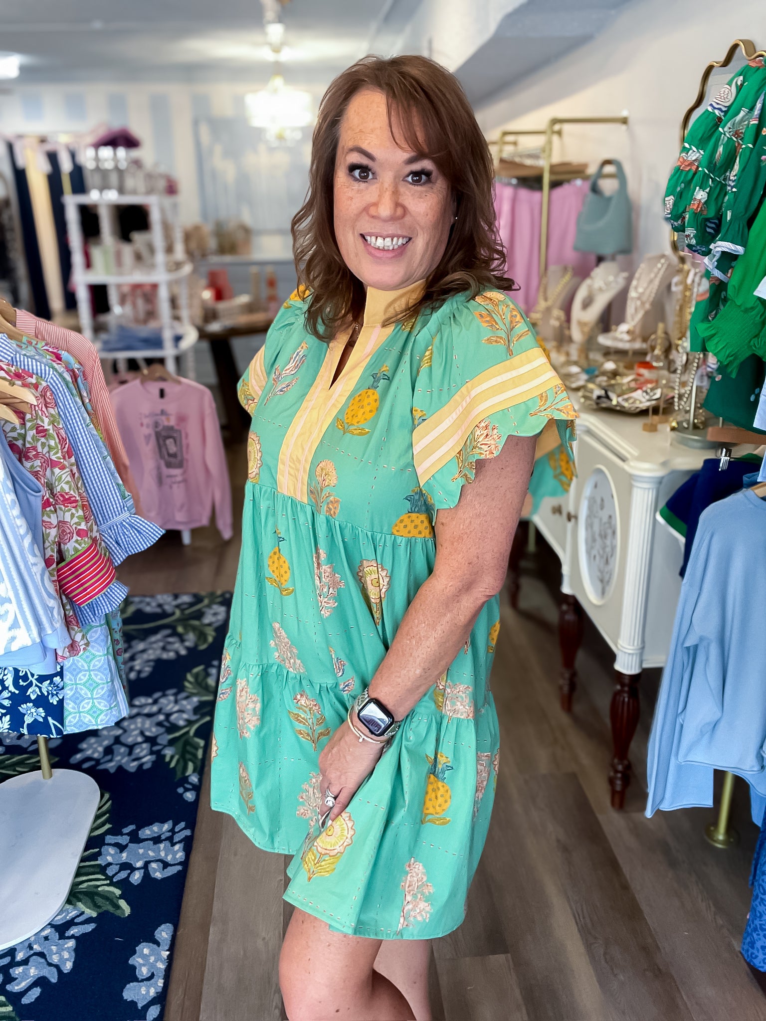 Mint Blooms Scallop Tiered Dress Umgee