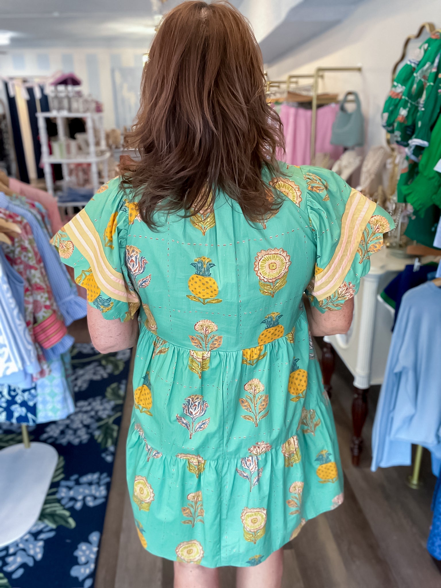 Mint Blooms Scallop Tiered Dress Umgee